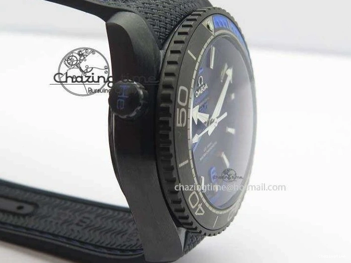 0428 Unique Planet Ocean 45mm Real Ceramic Blue BP-Maker Best Edition Black Dial On Nylon Rubber Strap A 8184